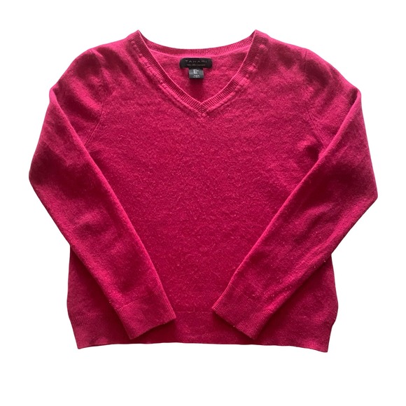 Tahari Sweaters - TAHARI Womens Pink V Neck 100% 2 Ply Cashmere Sweater Size L